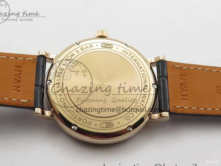 MIROTIME 1228 Durable Portofino 37mm RG V7F 1:1 Best Edition Gray Dial Diamonds Bezel on Black Leather Strap A 7089